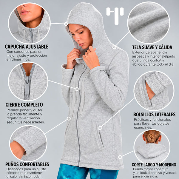 Chamarra básica gris jaspeada larga con capucha - foto 1